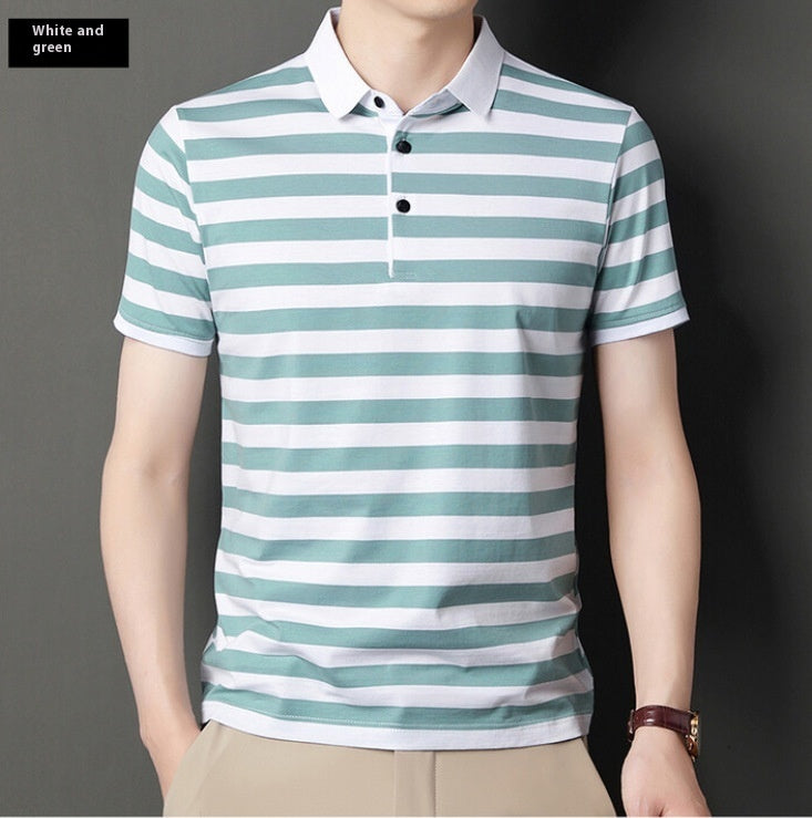 Cotton Polo Collar Stripes Shirt