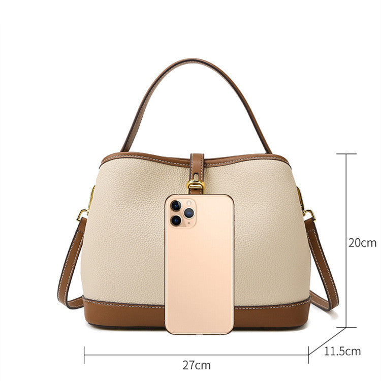 Lychee Pattern Large Capacity Contrast Color Single Shoulder Leather Bag