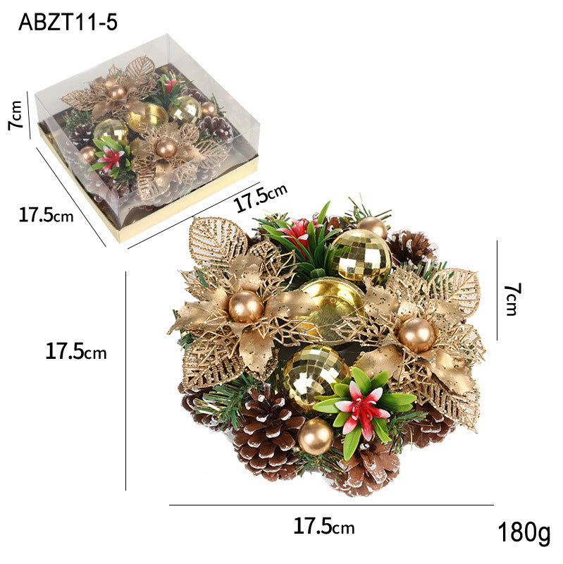 Christmas Candle Metals Candlestick Wreath Artificial Pinball Pinecone Candle Holder Fake Leaves Xmas New Year Home Table Decor