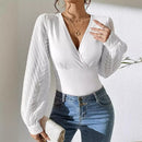 Knitted Deep V Long Sleeve Top