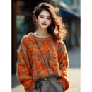 Orange Classic Style Thick Thread Sweater