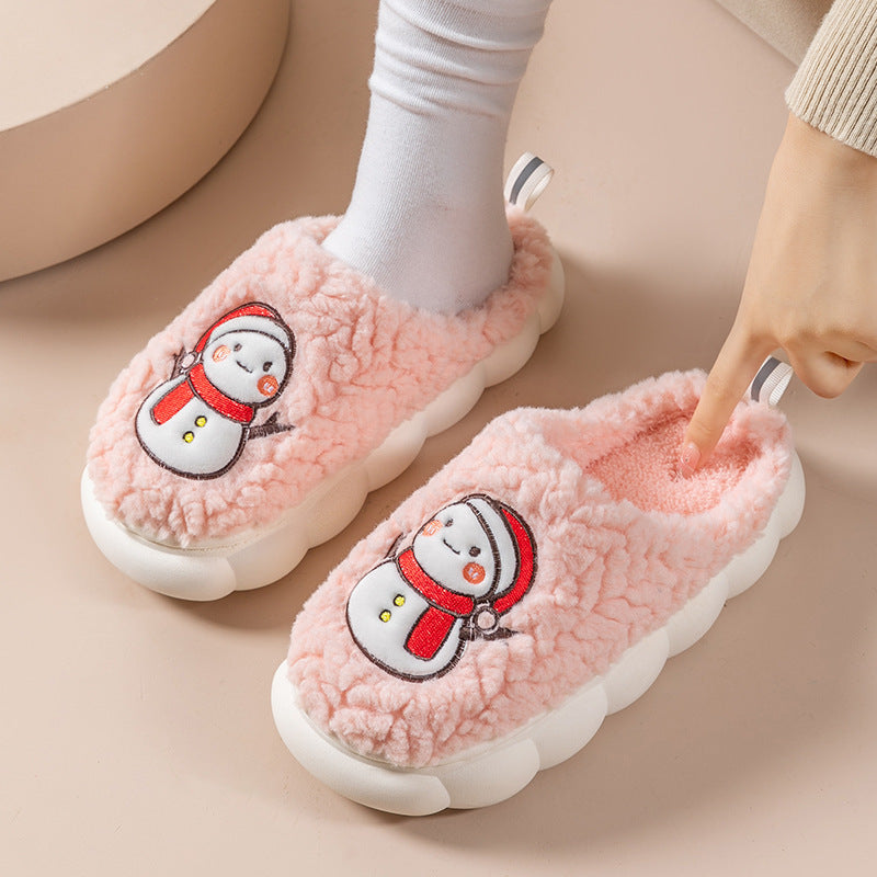 Cute Snowman Slippers Winter Indoor Household Warm Plush Thick-Soled Anti-slip Couple Home Slipper Soft Floor Bedroom House Shoes