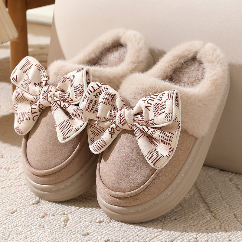 Winter Cute Bowknot Plush Slipper