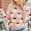 Christmas Sweater Women Cute Cartoon Santa Print Knit Sweater Winter Tops