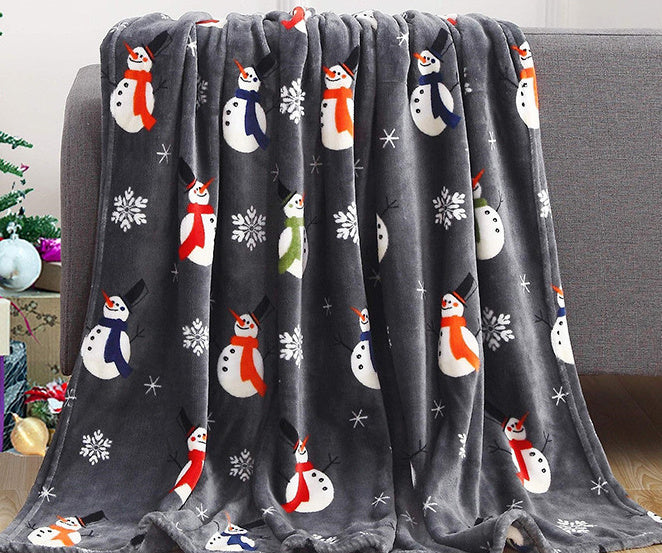 Christmas Elk Snowman Santa Claus Print Blanket Winter Double-sided Flannel Blanket For Sofa Sleeping Shawl