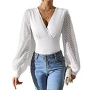 Knitted Deep V Long Sleeve Top