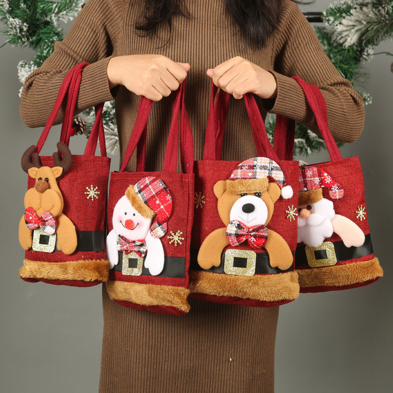 Christmas Candy Gift Tote Bag For Kids Funny Creative Santa Claus Elk Snowman Bear Handbag Small Christmas Tree Decoration Bags