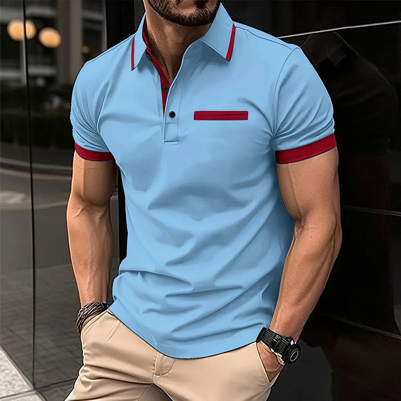 Faux Pocket Lapel Button Business T-shirt