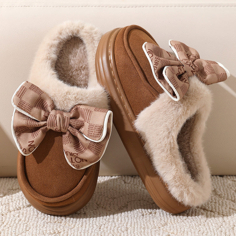 Winter Cute Bowknot Plush Slipper