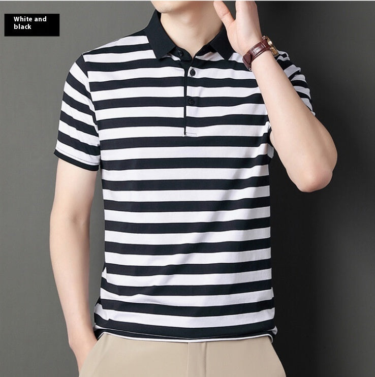 Cotton Polo Collar Stripes Shirt