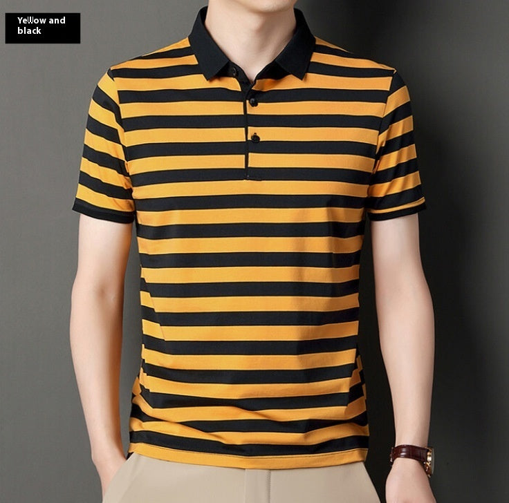 Cotton Polo Collar Stripes Shirt