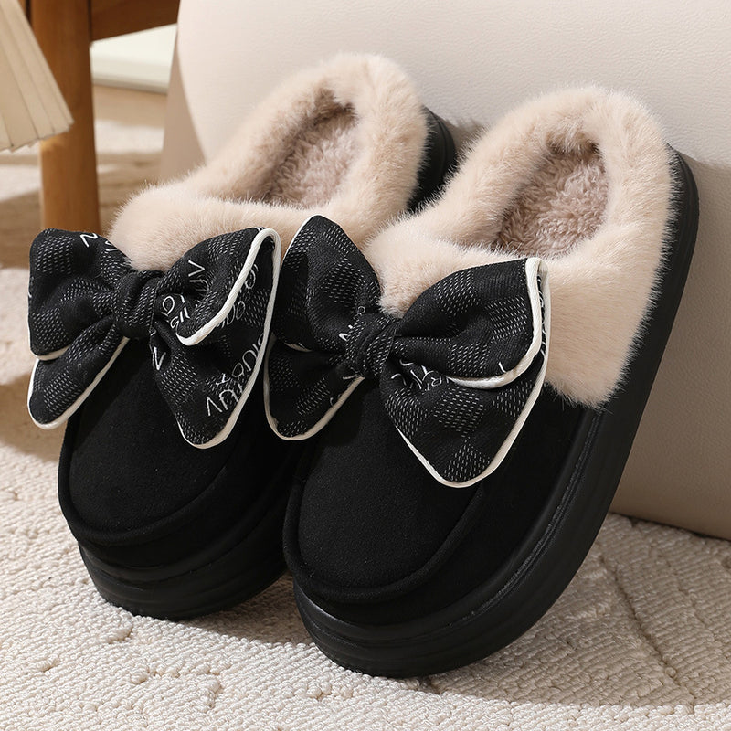 Winter Cute Bowknot Plush Slipper